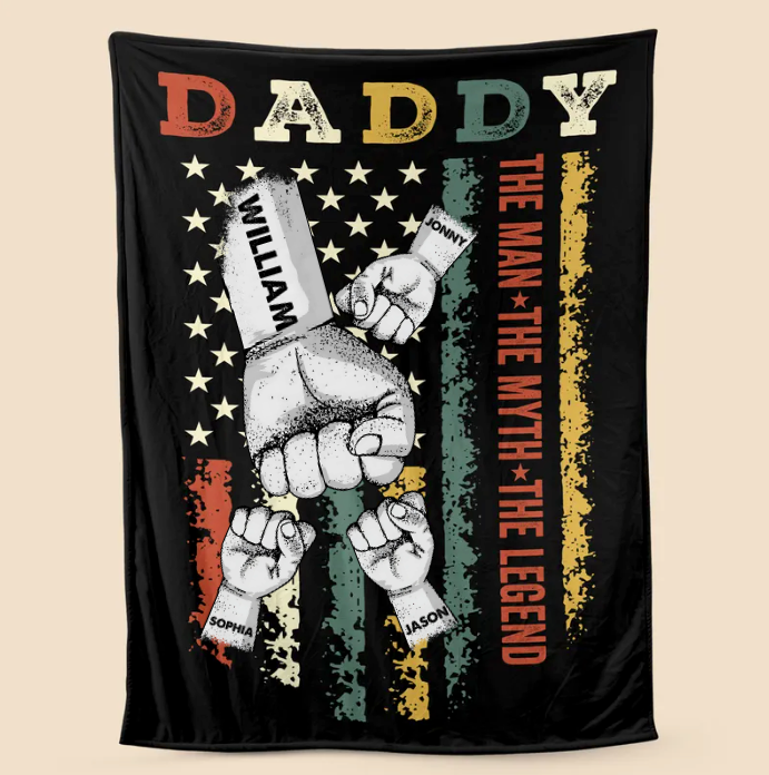 Personalized Fathers Day Blanket Daddy Hand Bumps