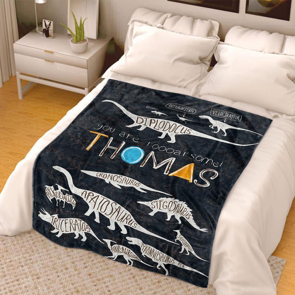 Custom Name Fleece Cartoon Dinosaur Blanket II16