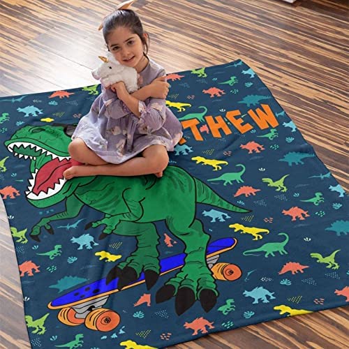 Custom Name Fleece Cartoon Dinosaur Blanket II22