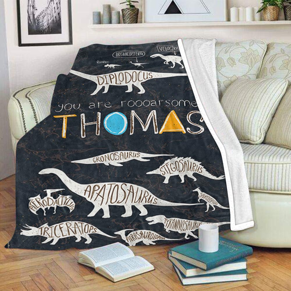 Custom Name Fleece Cartoon Dinosaur Blanket II16