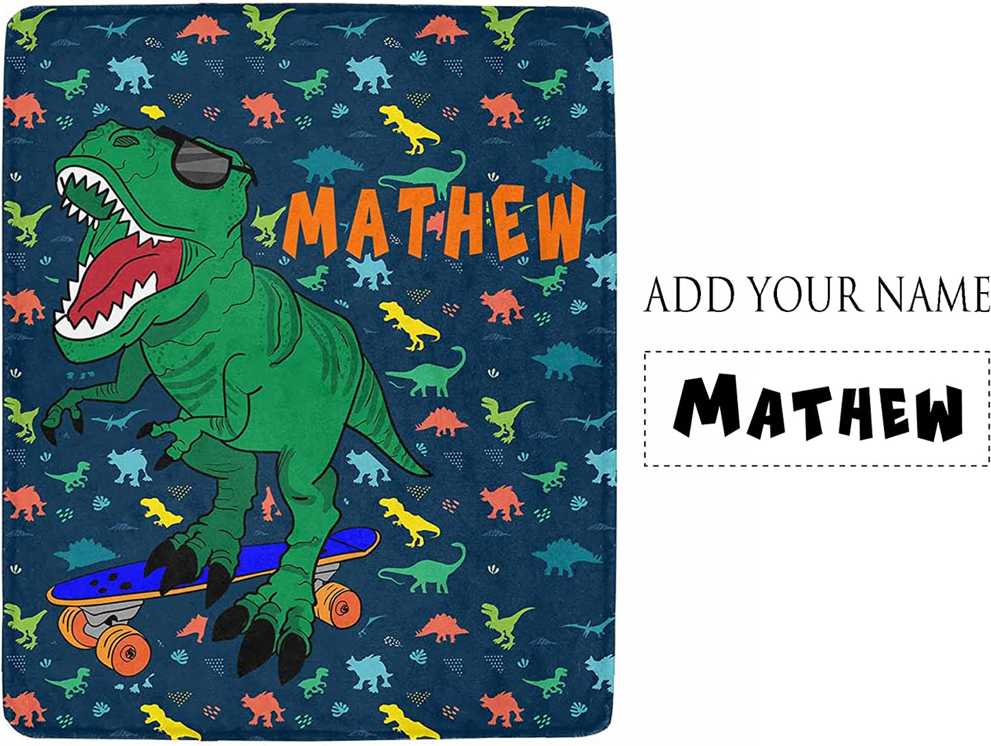 Custom Name Fleece Cartoon Dinosaur Blanket II22