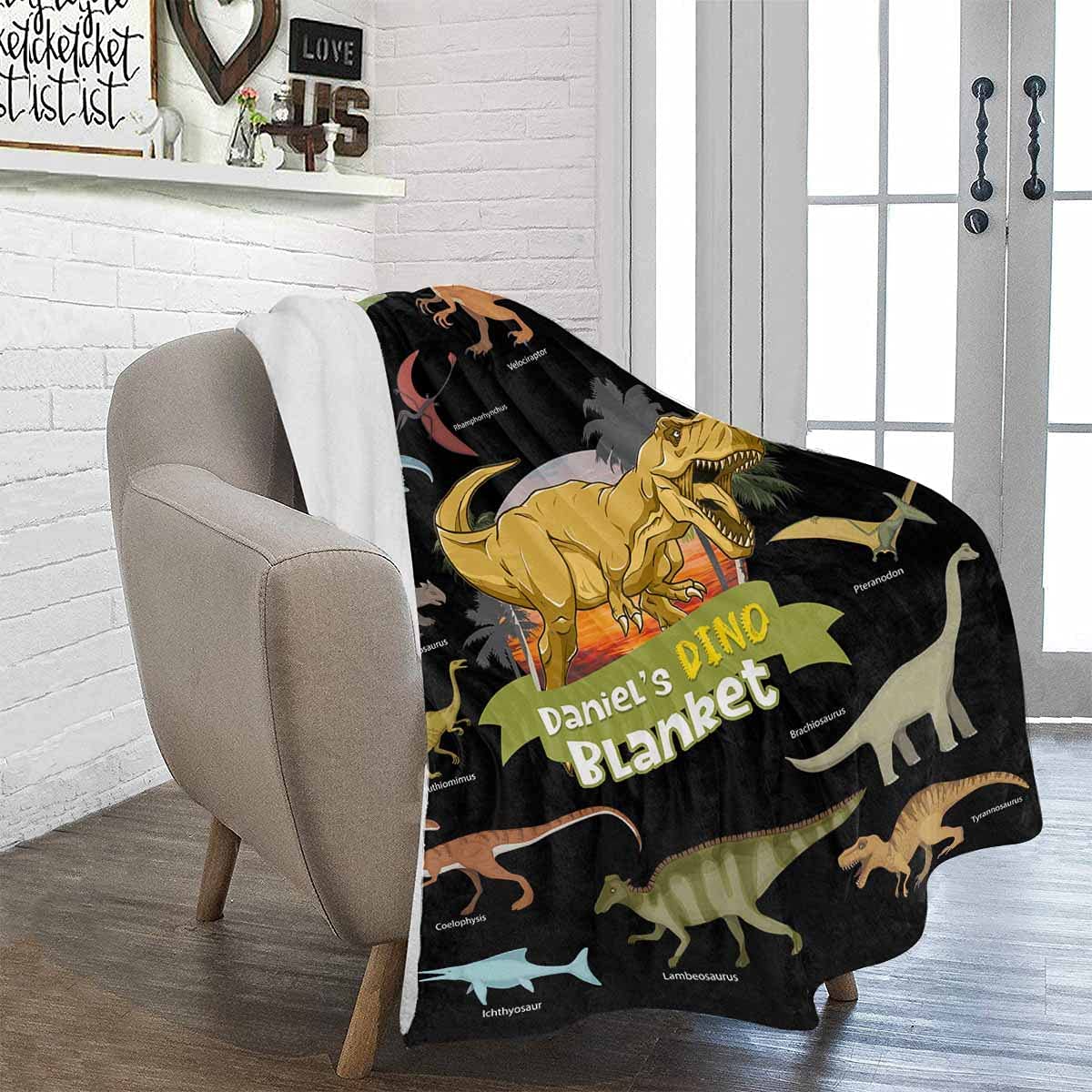 Custom Name Fleece Cartoon Dinosaur Blanket II19