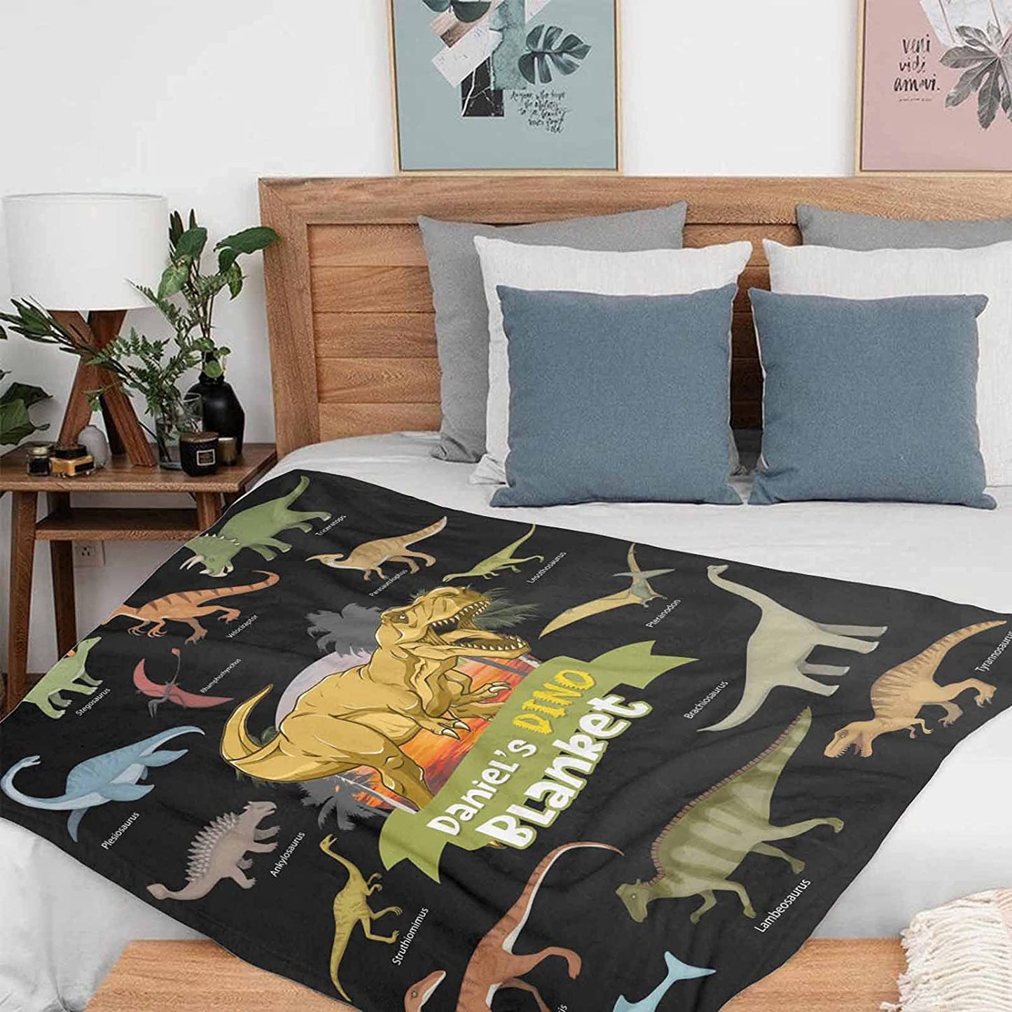 Custom Name Fleece Cartoon Dinosaur Blanket II19