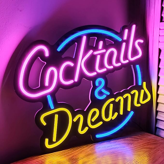 Cocktails and Dreams Sign for Your Bar: A Must-Have Addition to Elevate Your Drink Menu - NeonTitle