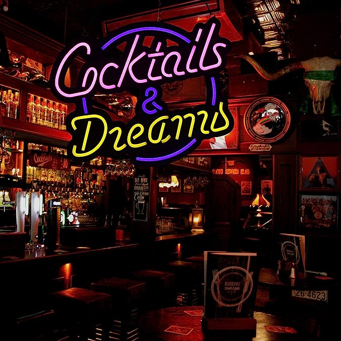 Cocktails and Dreams Sign for Your Bar: A Must-Have Addition to Elevate Your Drink Menu - NeonTitle