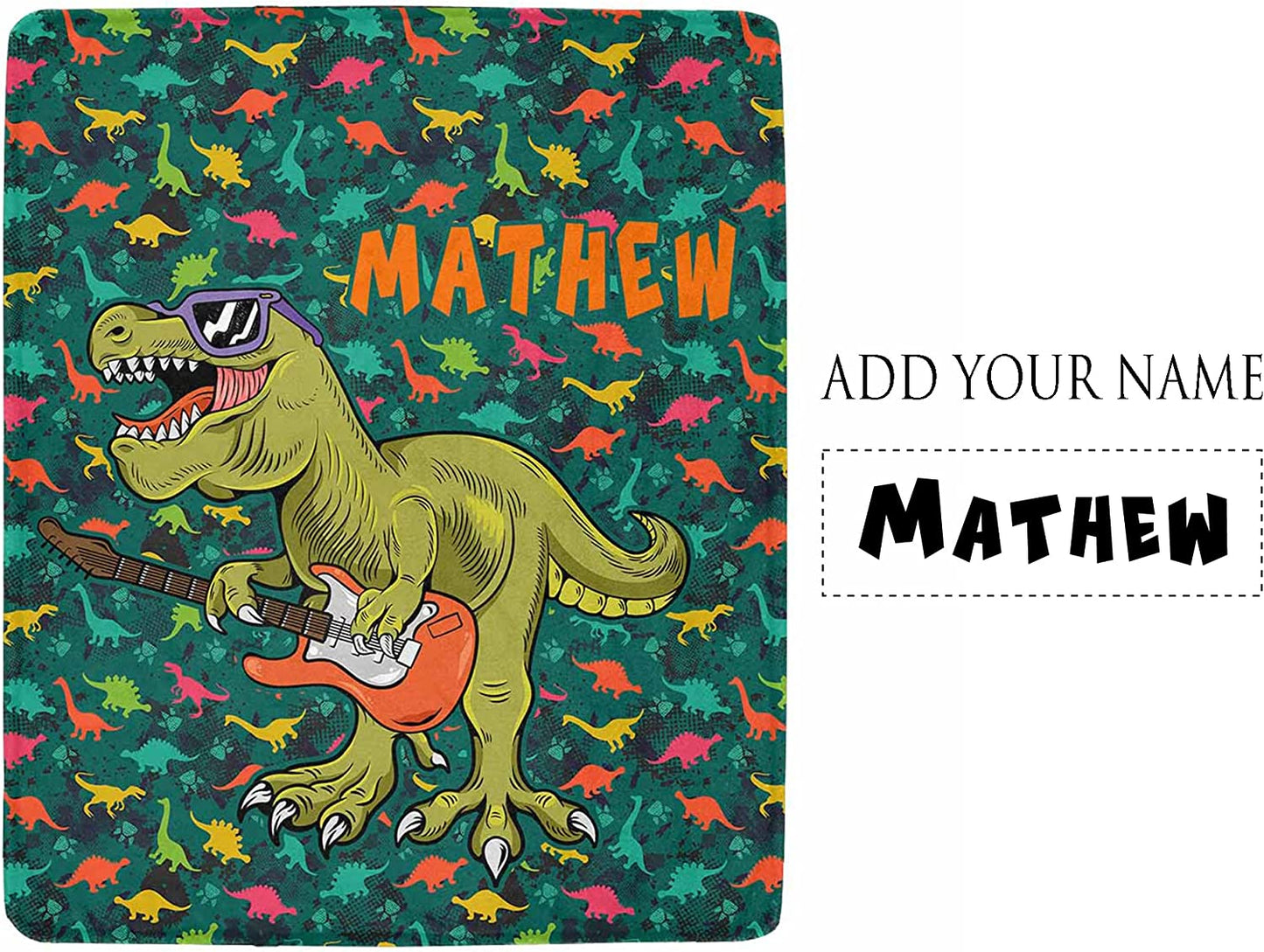 Custom Name Fleece Cartoon Dinosaur Blanket II21