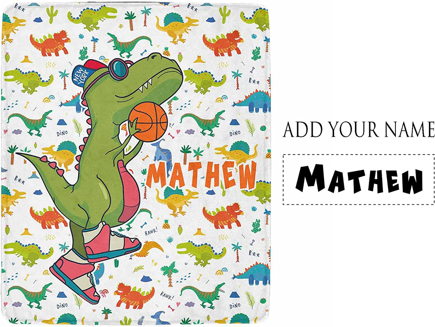 Custom Name Fleece Cartoon Dinosaur Blanket II23