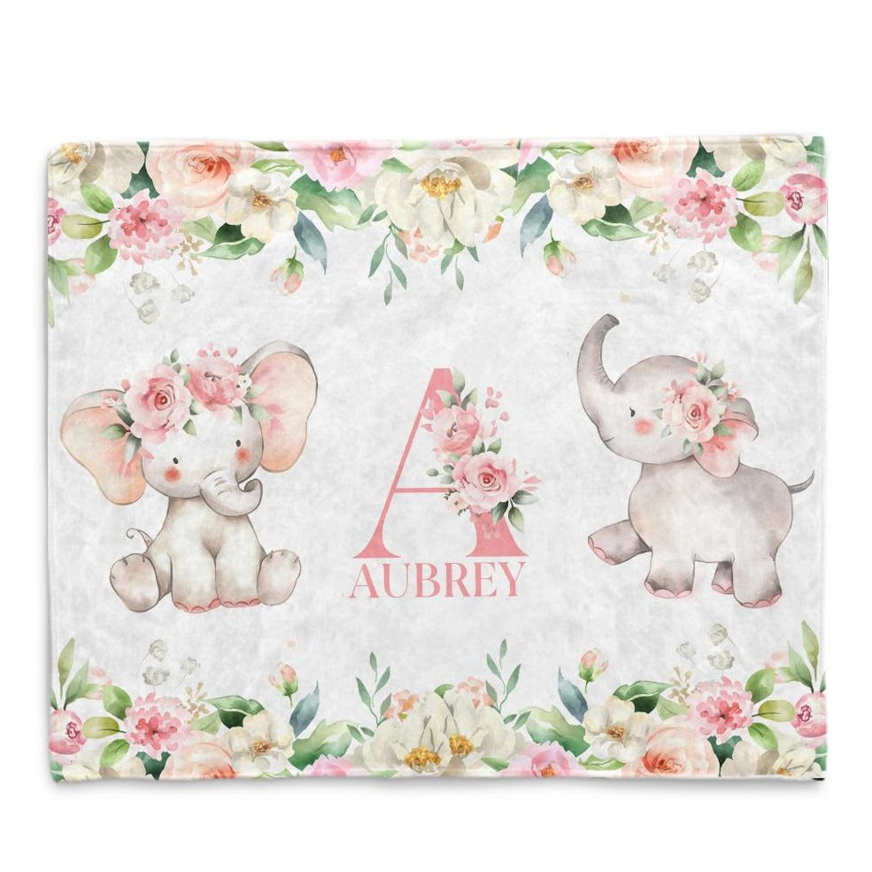 Personalized Name Fleece Blanket 20-Elephant