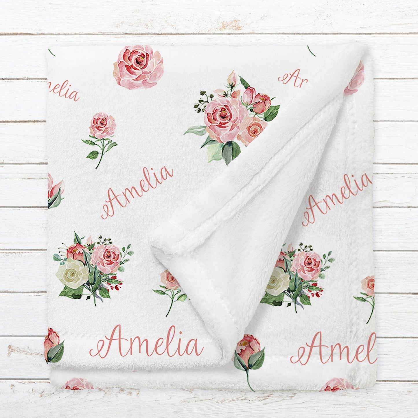Personalized Name Fleece Roses Blanket for Babies, Toddlers and Kids Blanket II09