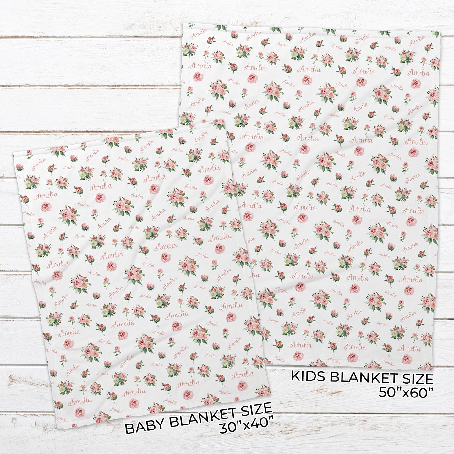 Personalized Name Fleece Roses Blanket for Babies, Toddlers and Kids Blanket II09