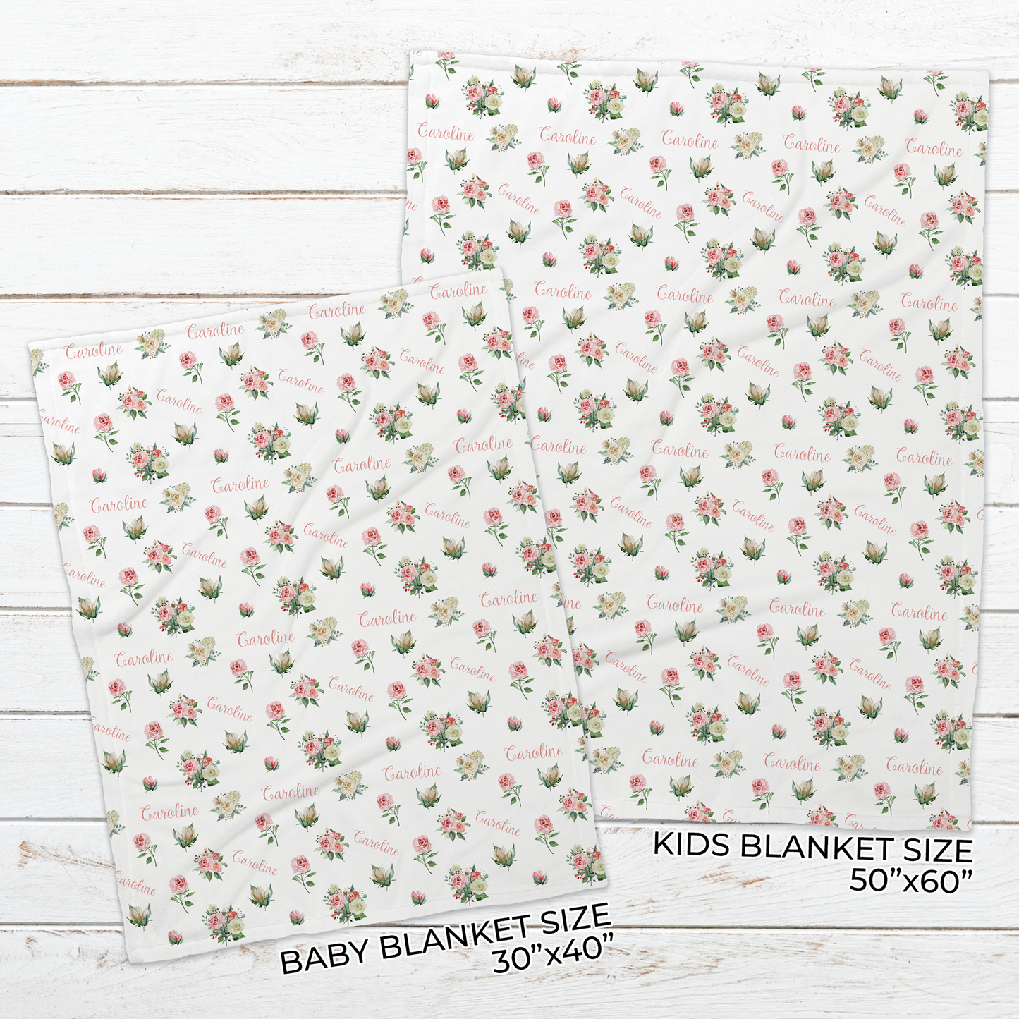 Personalized Name Fleece Roses Blanket for Babies, Toddlers and Kids Blanket II08