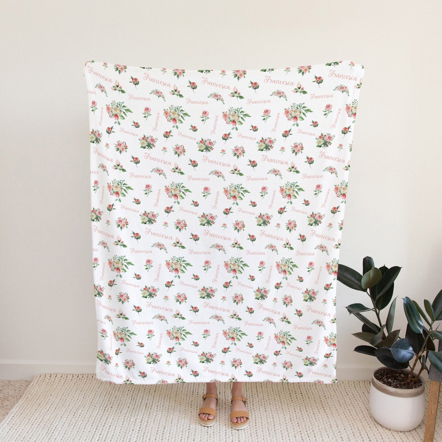 Personalized Name Fleece Peonies Blanket for Babies, Toddlers and Kids Blanket II05