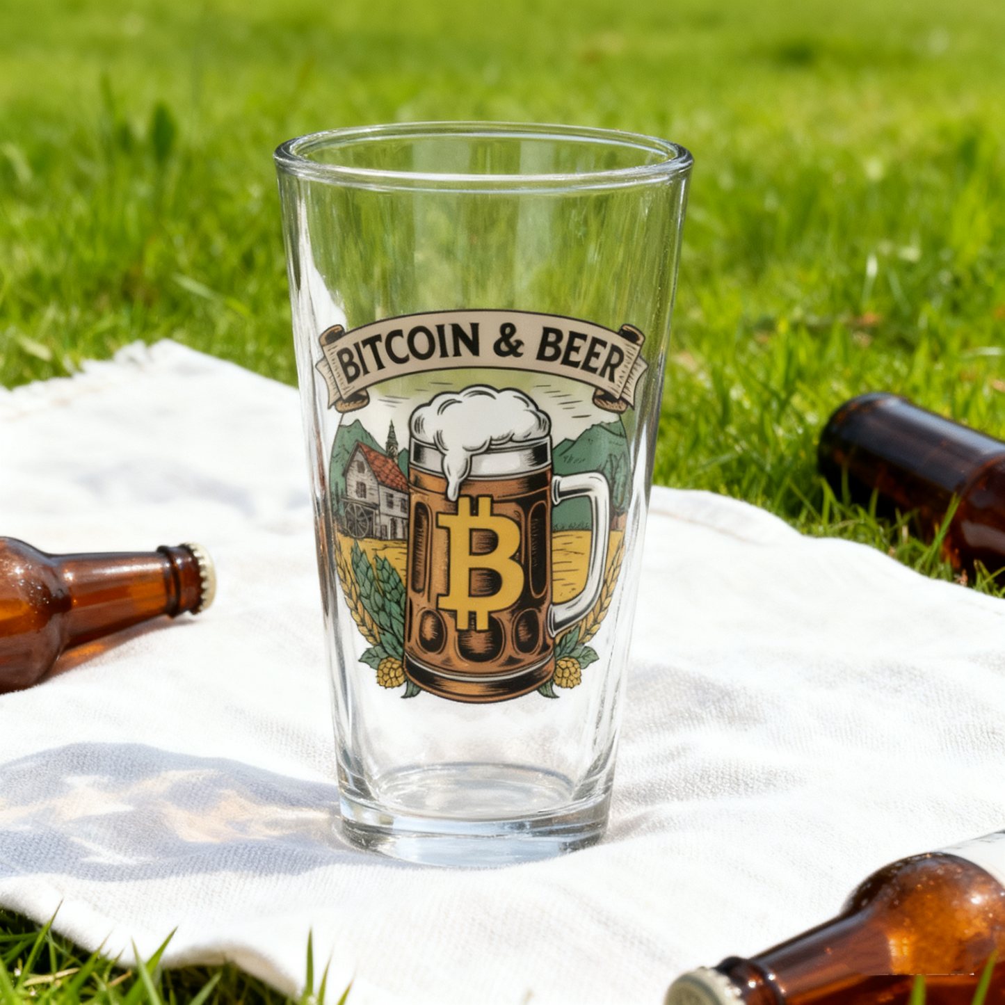 Bitcoin & Beer Pint Glass - Raise a Toast to Freedom