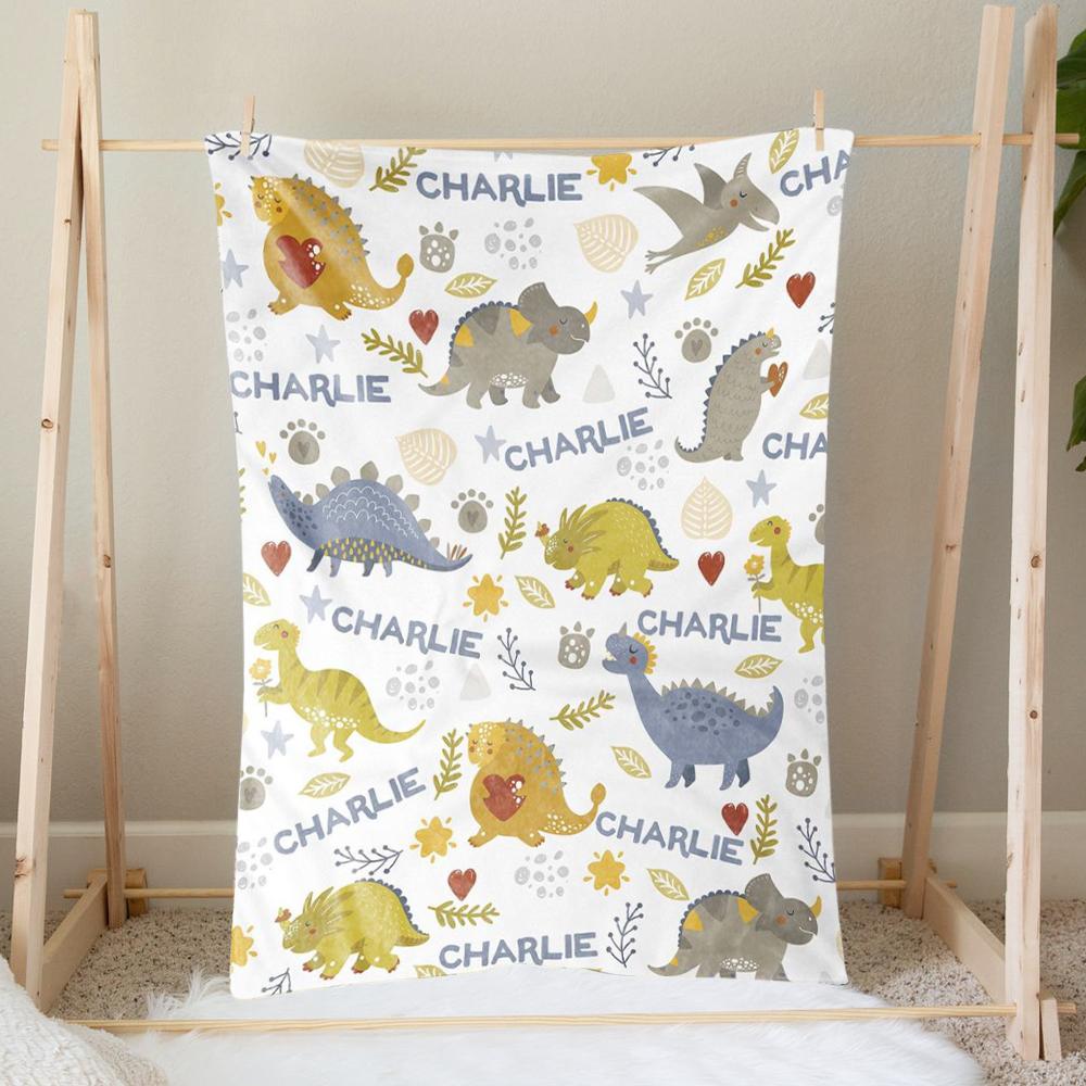 Custom Name Fleece Cartoon Dinosaur Blanket II11