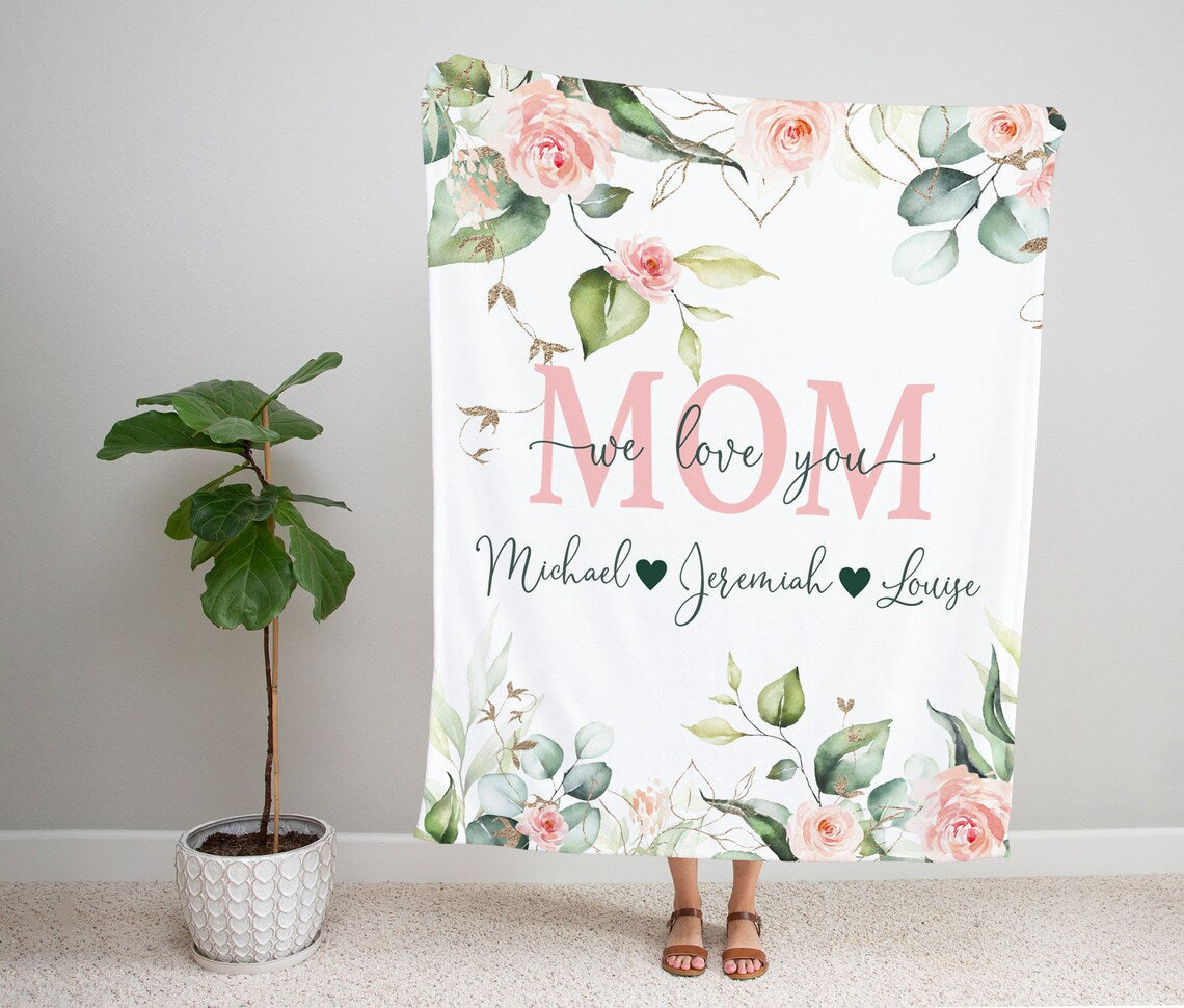 Personalized Flora Mom/Nana/Auntie We Love You Fmaily Blanket