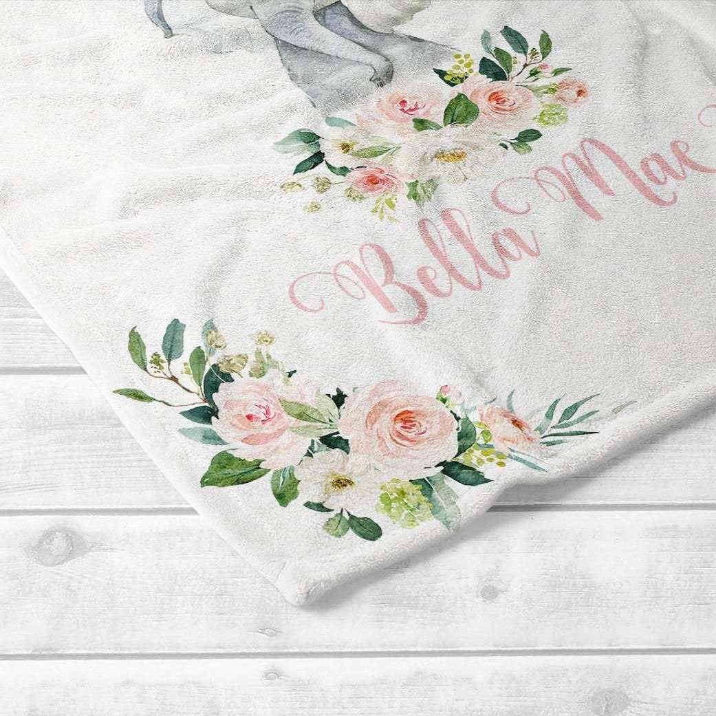Personalized Name Fleece Blanket 08-Elephant