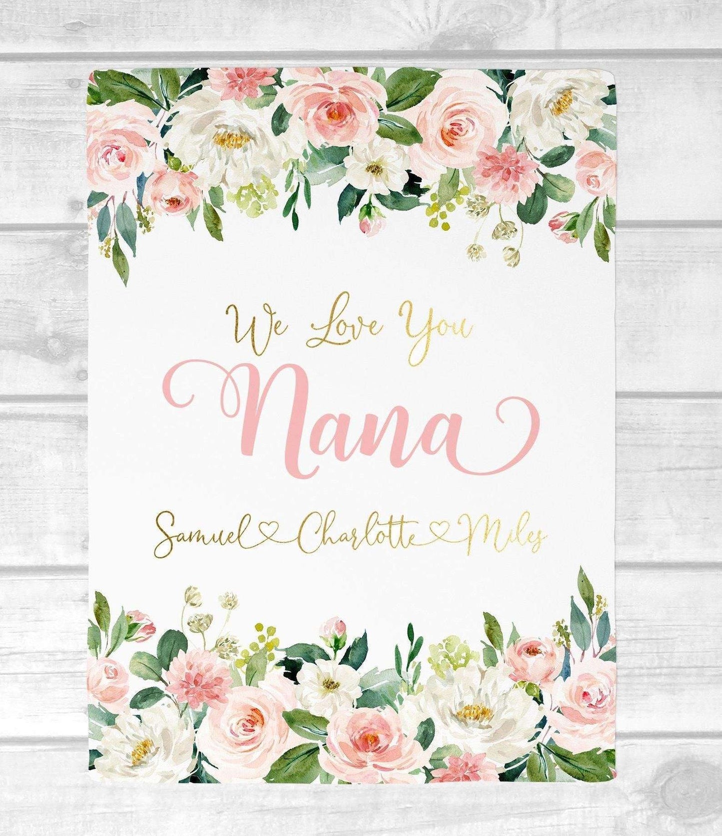 Personalized Flora Mom/Nana/Auntie We Love You Blanket Pink Floral