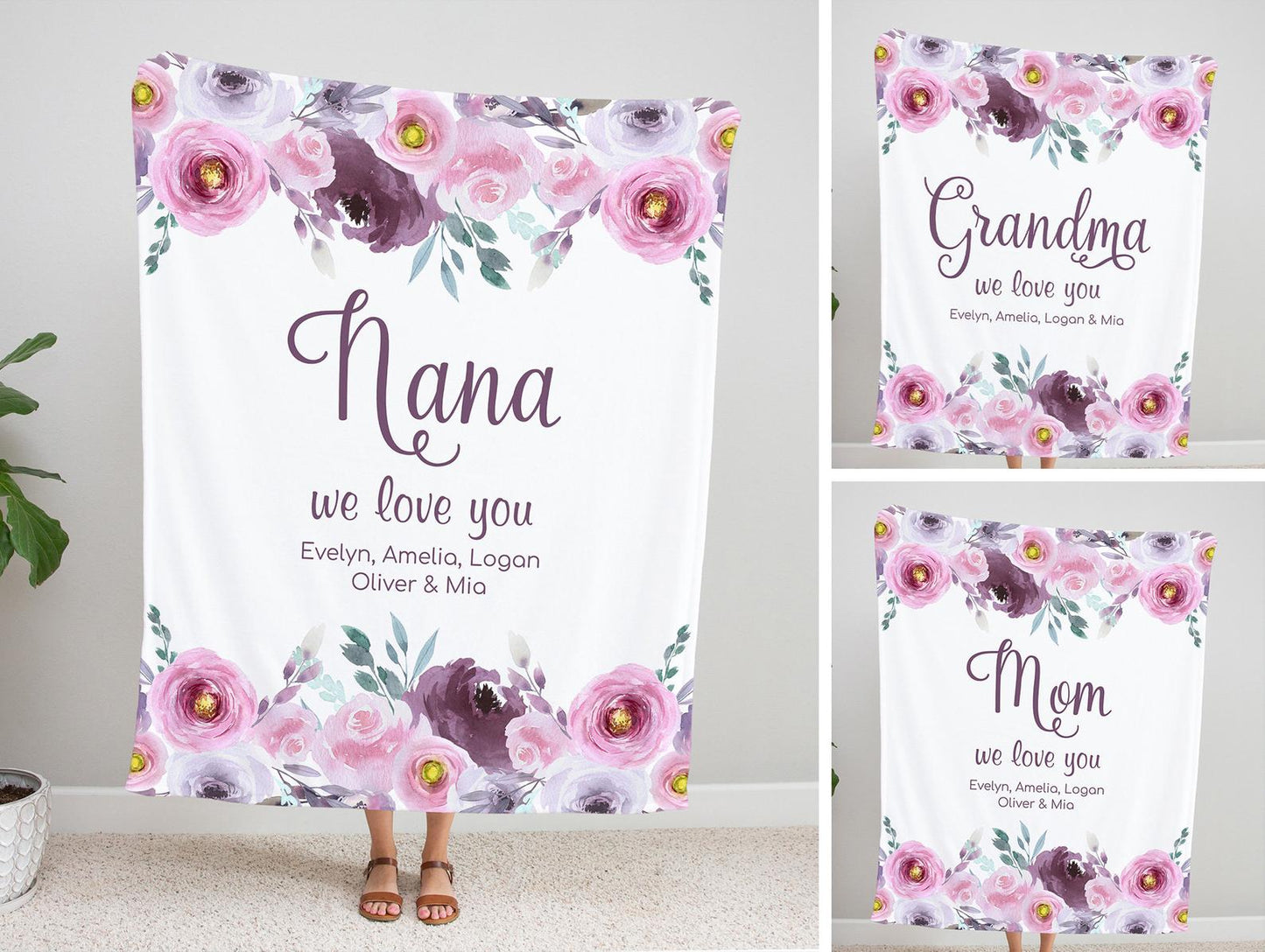 Personalized Flora Mom/Nana/Auntie We Love You Blanket|11042235