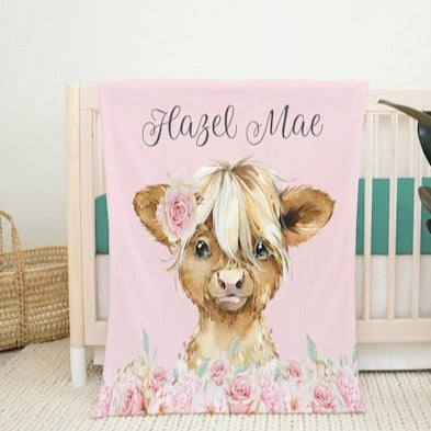 Personalized Fleece Blanket Cow With Rose