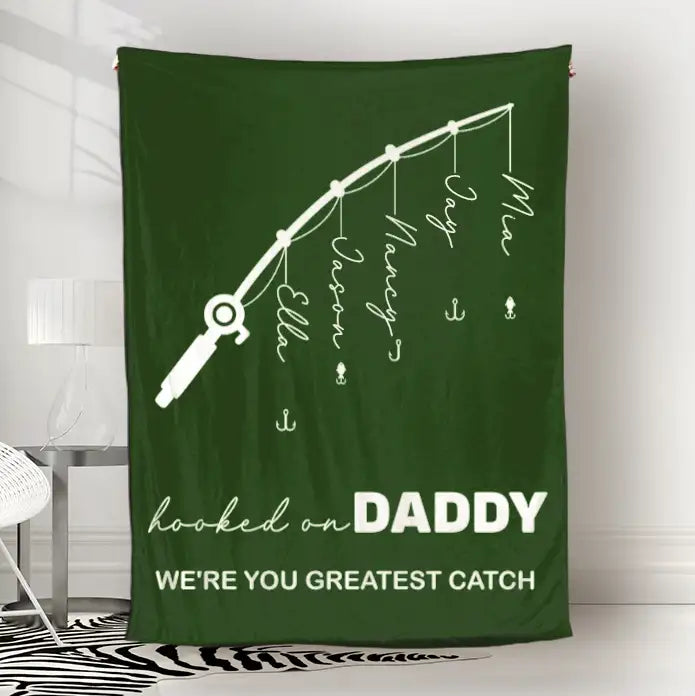 Personalized Fathers Day Blanket Hooked On