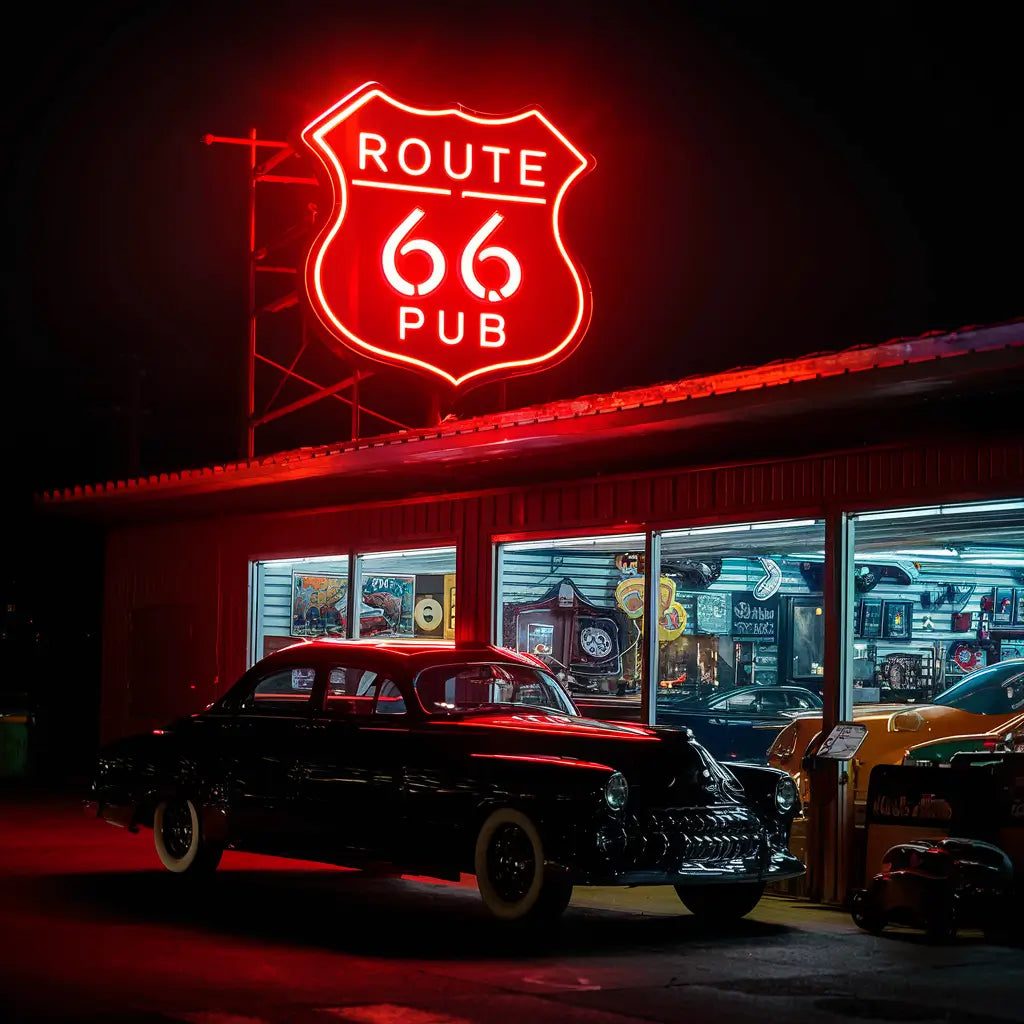 Route 66 Pub Store Display Garage Neon Sign - NeonTitle