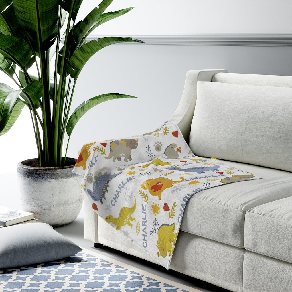 Custom Name Fleece Cartoon Dinosaur Blanket II11