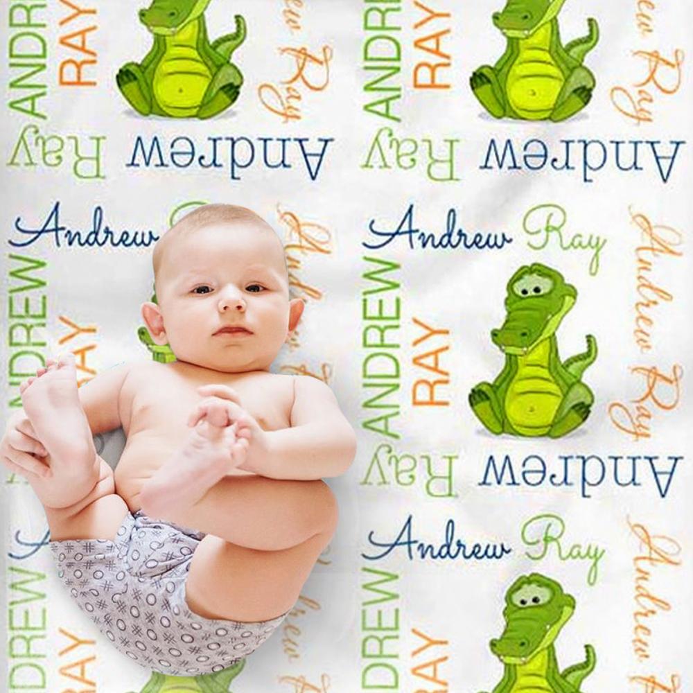 Custom Name Fleece Cartoon Dinosaur Blanket II09