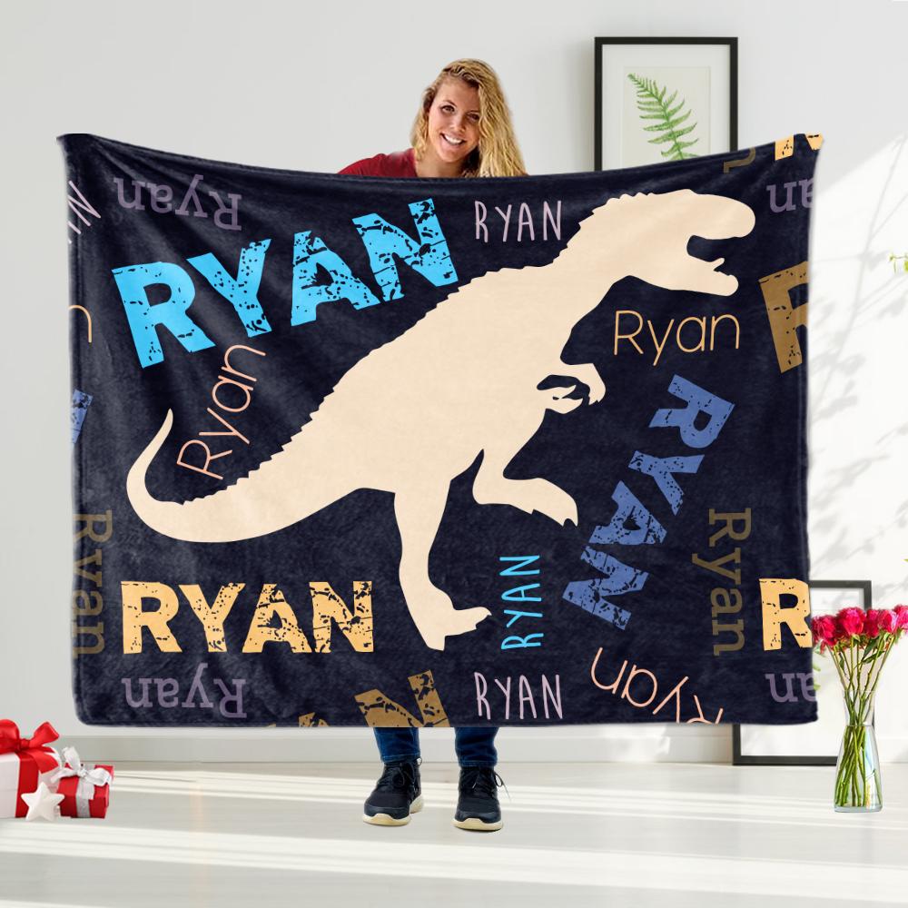 Custom Name Fleece Cartoon Dinosaur Blanket II05