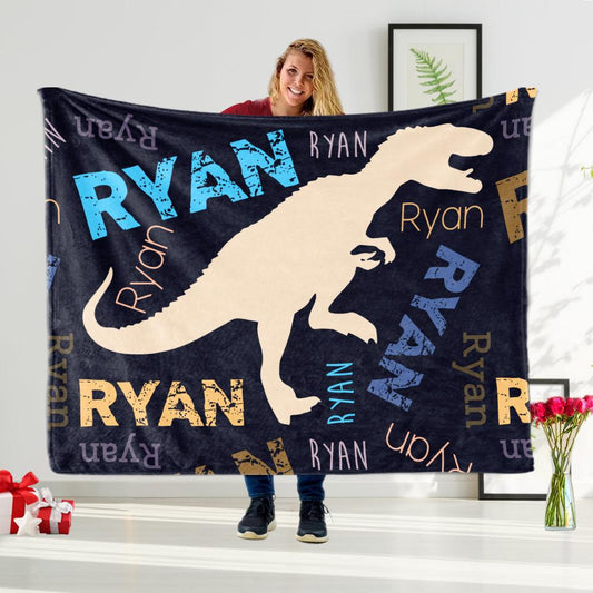 Custom Name Fleece Cartoon Dinosaur Blanket II05