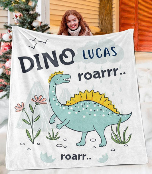 Custom Name Fleece Cartoon Dinosaur Blanket II07