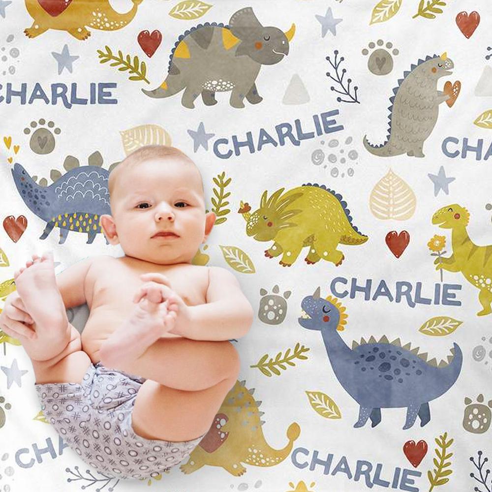 Custom Name Fleece Cartoon Dinosaur Blanket II11
