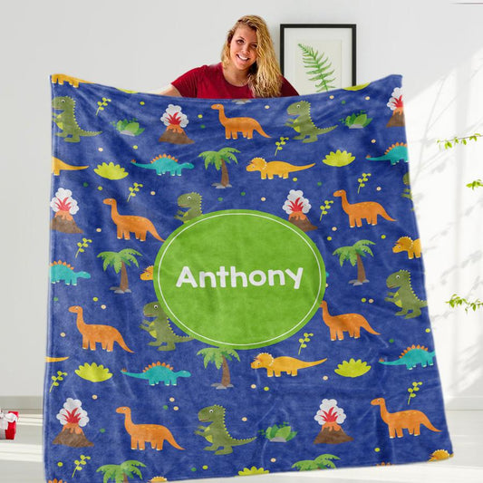 Custom Name Fleece Cartoon Dinosaur Blanket II15