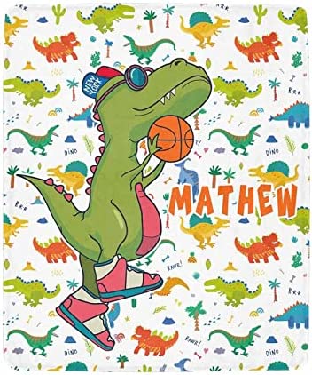 Custom Name Fleece Cartoon Dinosaur Blanket II23