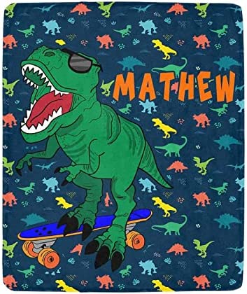 Custom Name Fleece Cartoon Dinosaur Blanket II22
