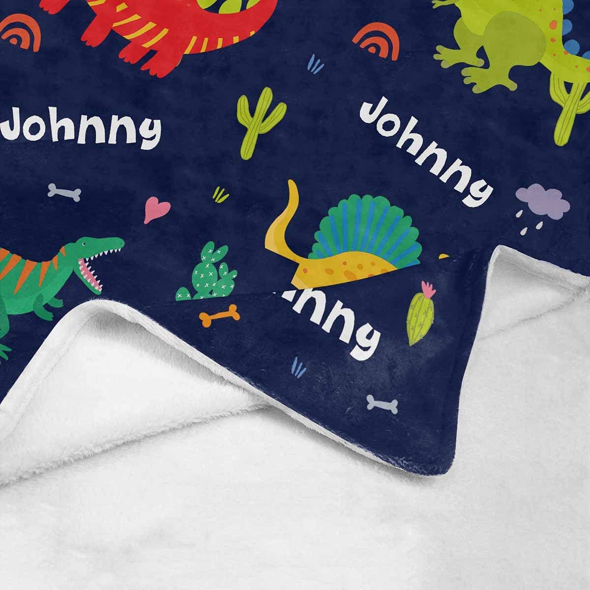 Custom Name Fleece Cartoon Dinosaur Blanket II18