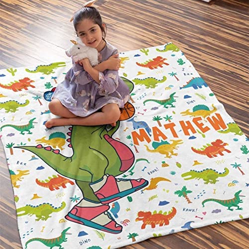 Custom Name Fleece Cartoon Dinosaur Blanket II23