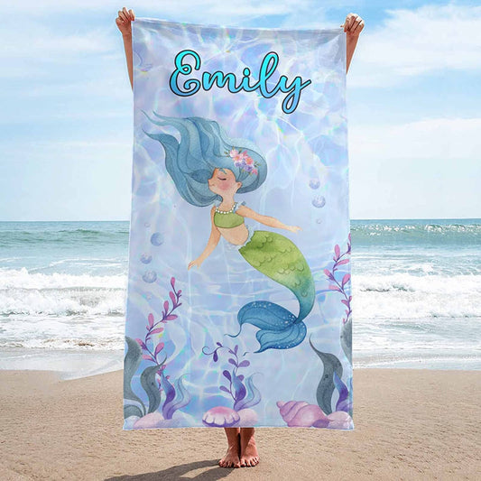 My Favorite Mermaid Sea World Personalized Kids Beach Towel 