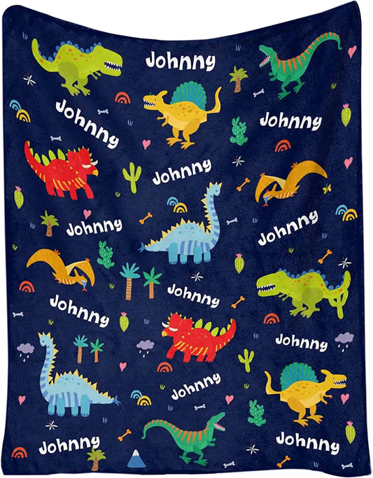 Custom Name Fleece Cartoon Dinosaur Blanket II18