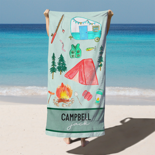 Happy Camper Personalized Kids Beach Towel