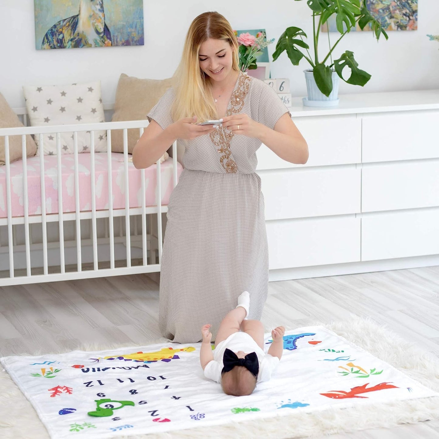 Custom Name Fleece Cartoon Dinosaur Milestone Blanket I01