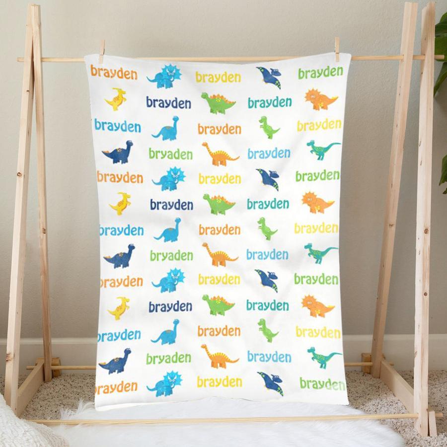 Custom Name Fleece Cartoon Dinosaur Blanket II14