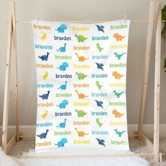 Custom Name Fleece Cartoon Dinosaur Blanket II14