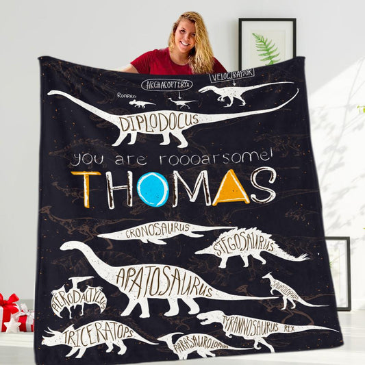 Custom Name Fleece Cartoon Dinosaur Blanket II16