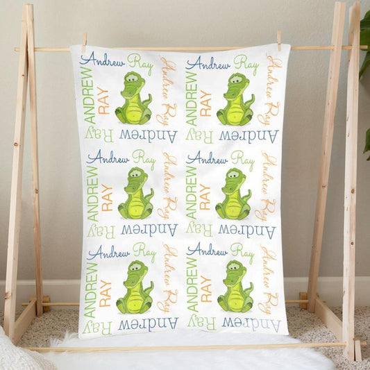 Custom Name Fleece Cartoon Dinosaur Blanket II09