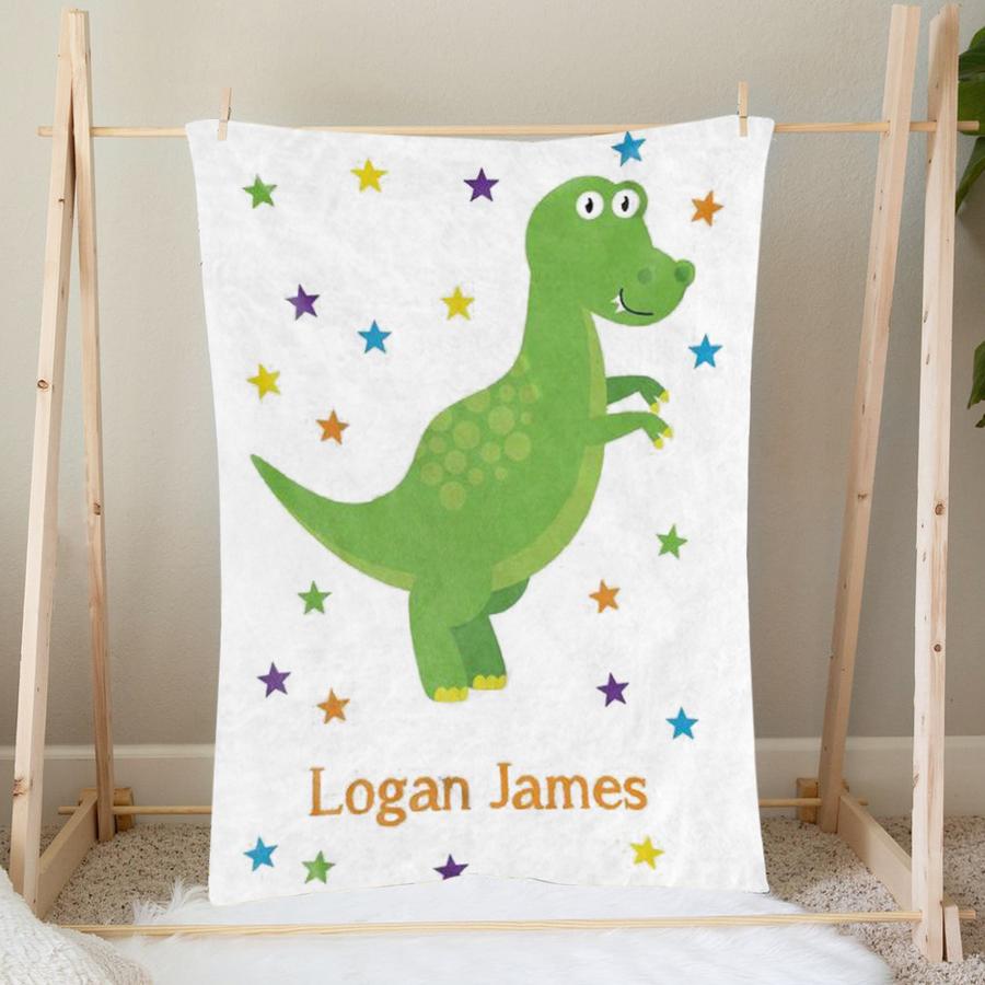 Custom Name Fleece Cartoon Dinosaur Blanket II12