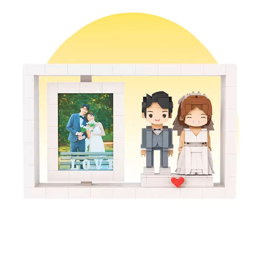 Customized 2-Person Building Block Character Photo Frame, Small Particle Building Block Home Decor, Building Block Figures, White Photo Frame
