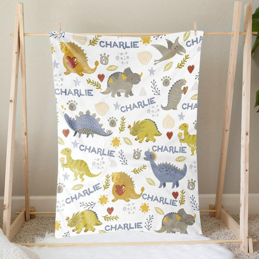 Custom Name Fleece Cartoon Dinosaur Blanket II11