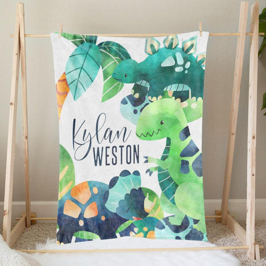 Custom Name Fleece Cartoon Dinosaur Blanket II13