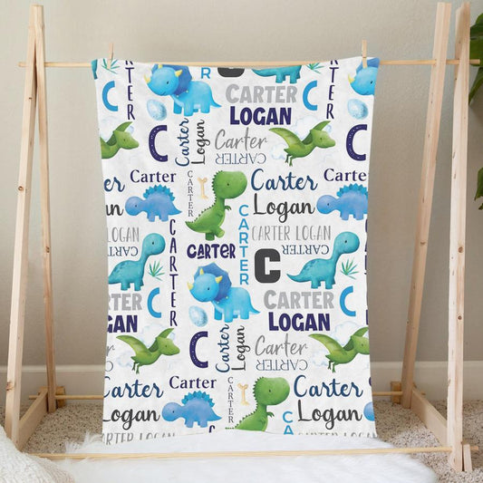 Custom Name Fleece Cartoon Dinosaur Blanket II17