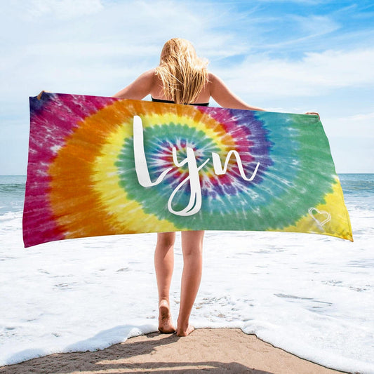 Personalized Beach Towels Tie Dye Rainbow